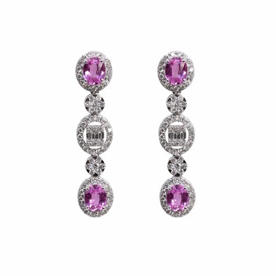  Cercei Aur Alb 18k, Safire Roz 2.65 ct, Diamante 1.45 ct 1