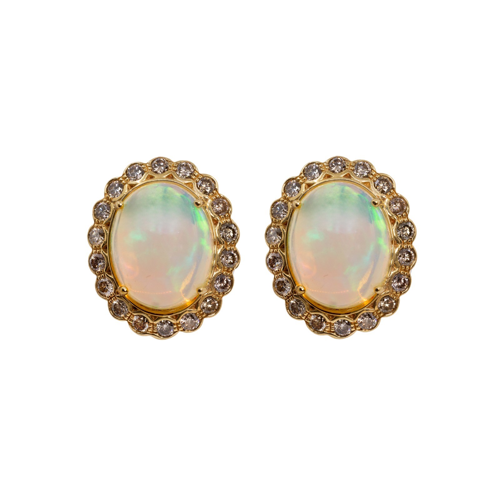  Cercei Aur Galben 18k, Opal 10.80 ct, Diamante Champagne  1.10 ct 1
