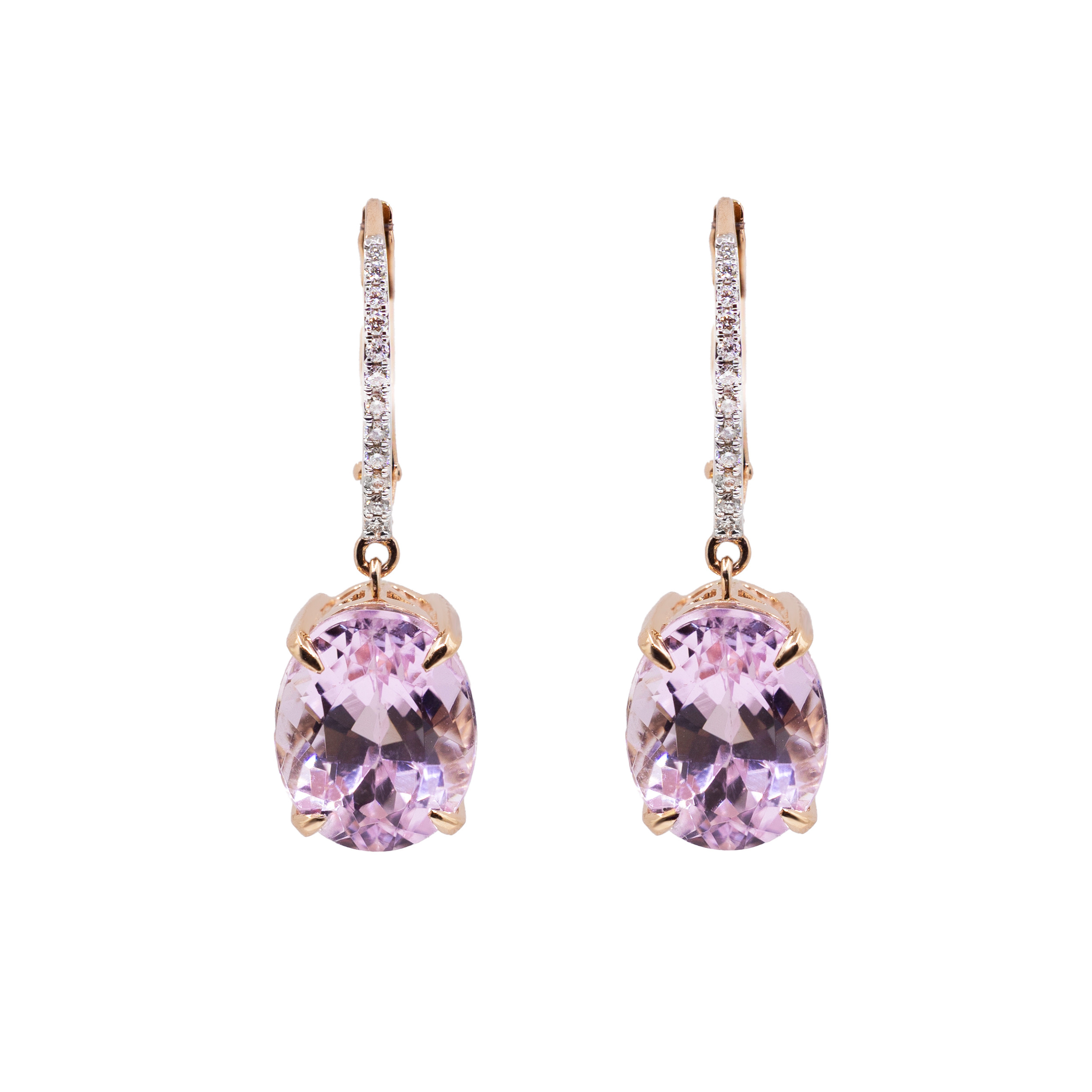  Cercei Aur Roz 18k, Kunzit 7 ct, Diamante 0.10 ct 1