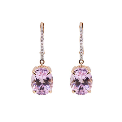 Cercei Aur Roz 18k, Kunzit 7 ct, Diamante 0.10 ct 1