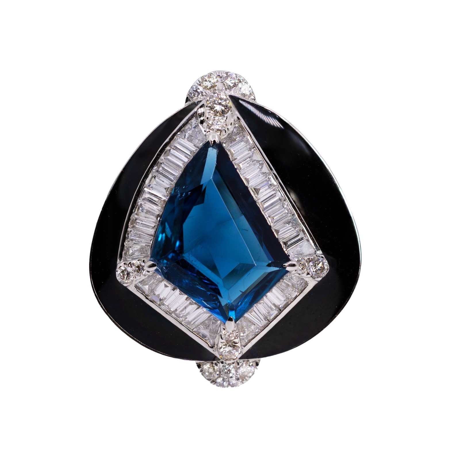  Inel Aur Alb 18k, Turmalina Indicolite 3.35 ct, Diamante 1.28 ct, Email 1