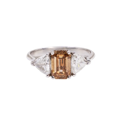  Inel Platina, Diamant  Fancy Brown Yellow 1.37 ct VVS2, Diamante Laterale 0.99 ct 1