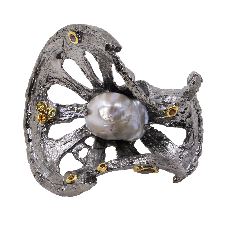  Inel Argint 925, Perla Baroque, Safire Fancy 1