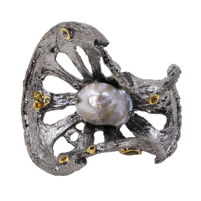  Inel Argint 925, Perla Baroque, Safire Fancy 1