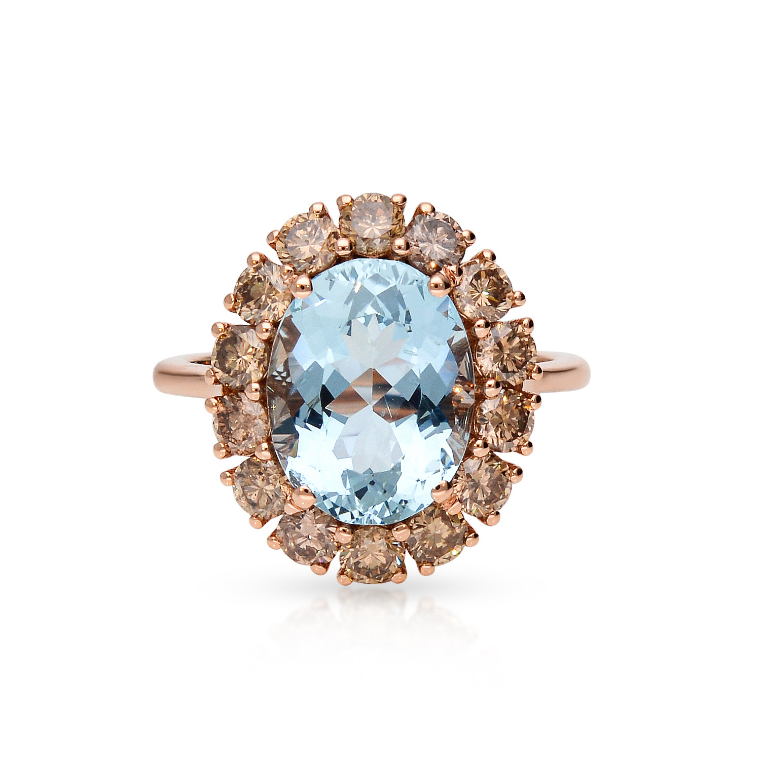  Inel Aur Roz 18k, Aquamarin 3.50 Ct, Diamante Champagne 1.35 ct 1