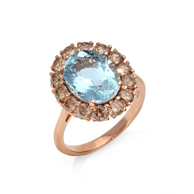  Inel Aur Roz 18k, Aquamarin 3.50 Ct, Diamante Champagne 1.35 ct 3