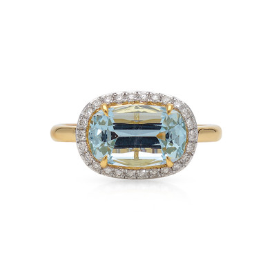  Inel Aur Galben 18k, Aquamarin 2.50 Ct, Diamante 0.22 ct 1