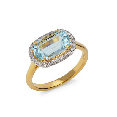  Inel Aur Galben 18k, Aquamarin 2.50 Ct, Diamante 0.22 ct 3