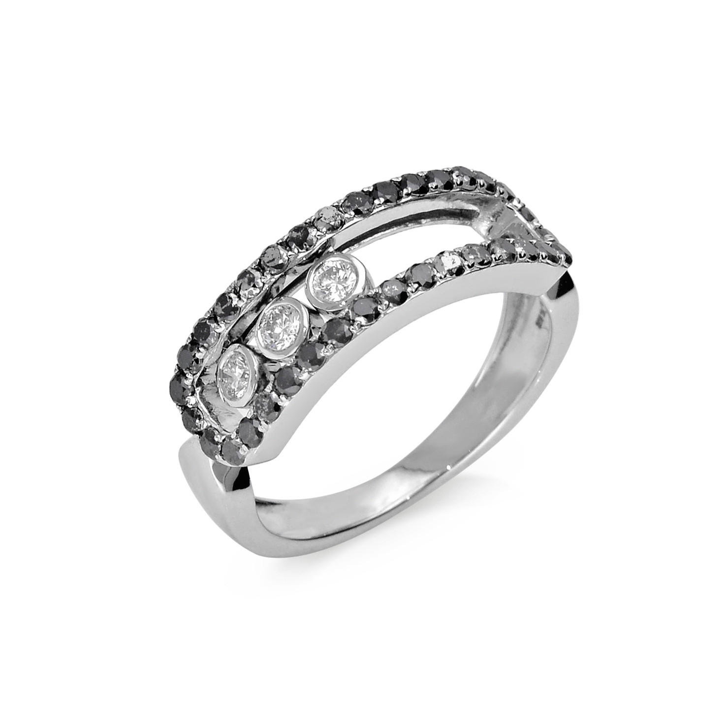  Inel Aur Alb 18k, Diamante Negre  0.60 Ct, Diamante Incolore  0.15 ct 3