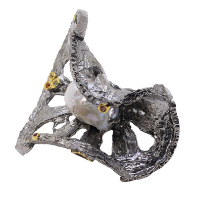  Inel Argint 925, Perla Baroque, Safire Fancy 3