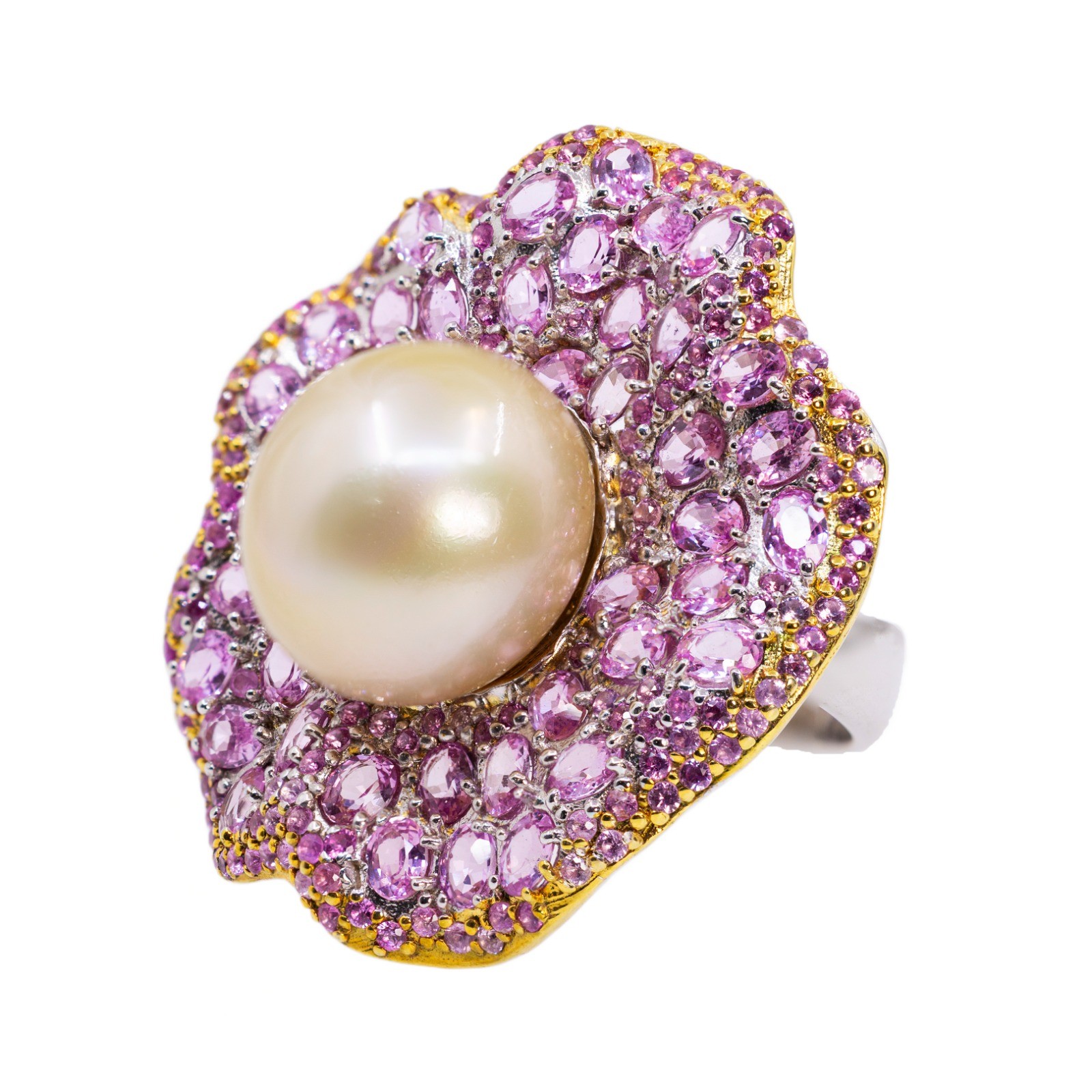  Inel Argint 925, Perla 15 mm, Safire Roz 7.20 ct 1