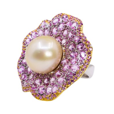  Inel Argint 925, Perla 15 mm, Safire Roz 7.20 ct 1