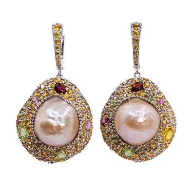  Cercei Argint 925, Perle Baroque, Safire, Tsavorite 1