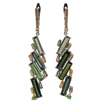  Cercei Argint 925, Turmalina 8.50 ct, Safire 2.60 ct, Tsavorite 0.15 ct 1