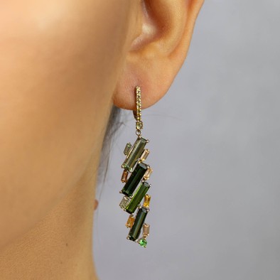  Cercei Argint 925, Turmalina 8.50 ct, Safire 2.60 ct, Tsavorite 0.15 ct 2