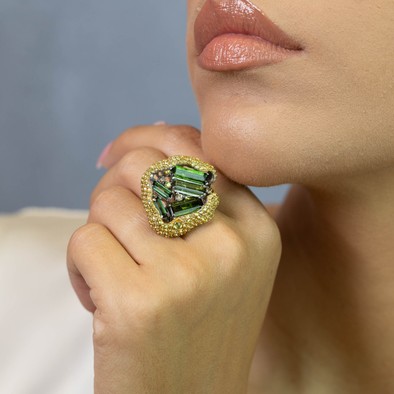  Inel Argint 925, Turmalina 7.15  ct, Safire 4.15 ct 4