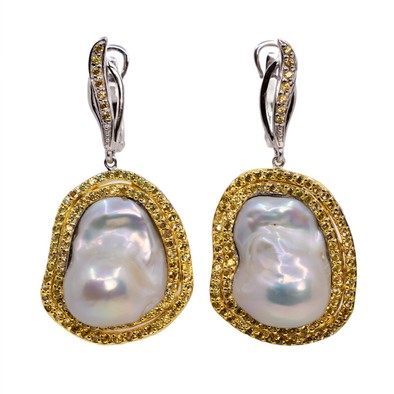  Cercei Argint 925, Perla Baroque, Safire Galbene 1