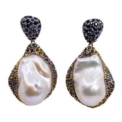  Cercei Argint 925, Perla Baroque, Safire 1