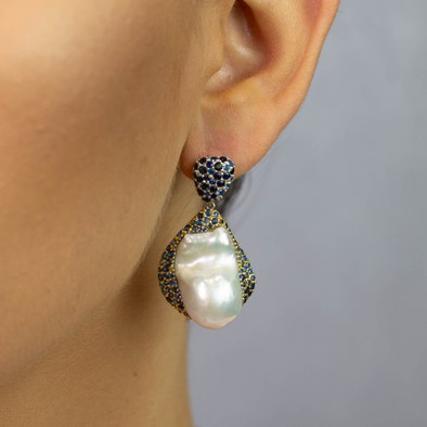  Cercei Argint 925, Perla Baroque, Safire 2