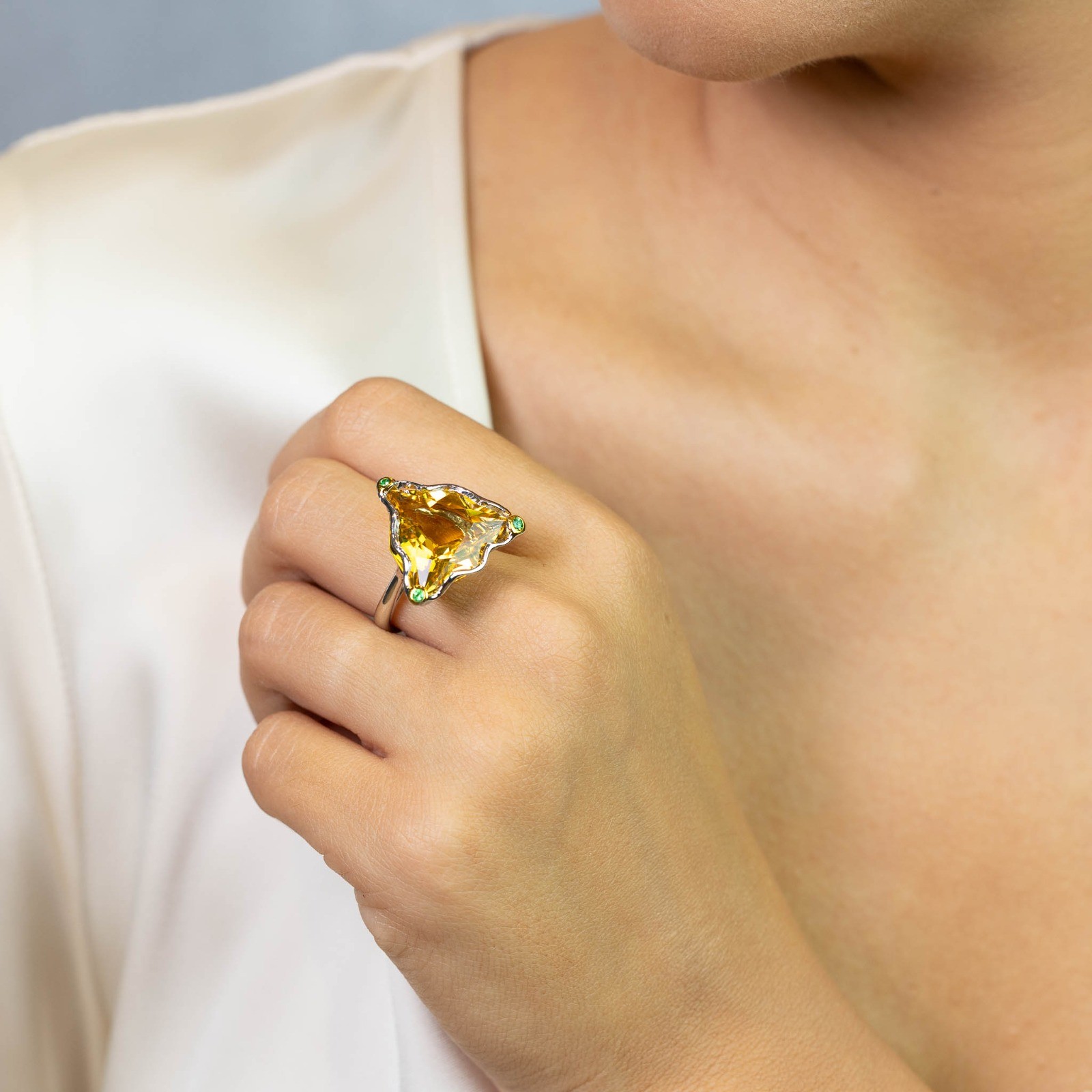  Inel Argint 925, Citrin 16.23 ct, Tsavorite 0.06  ct 2