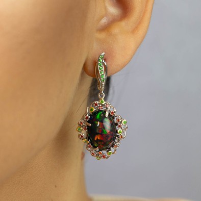  Cercei Argint 925, Opal 20 ct, Safire 0.60 ct, Tsavorite 0.50 ct 2