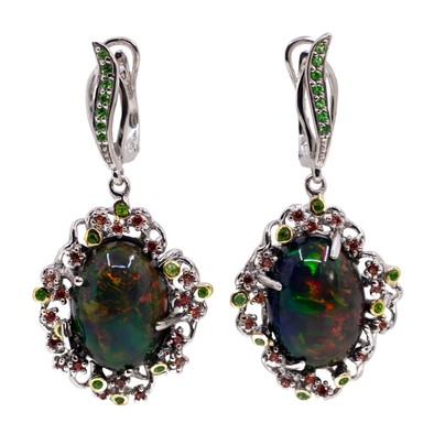  Cercei Argint 925, Opal 20 ct, Safire 0.60 ct, Tsavorite 0.50 ct 1