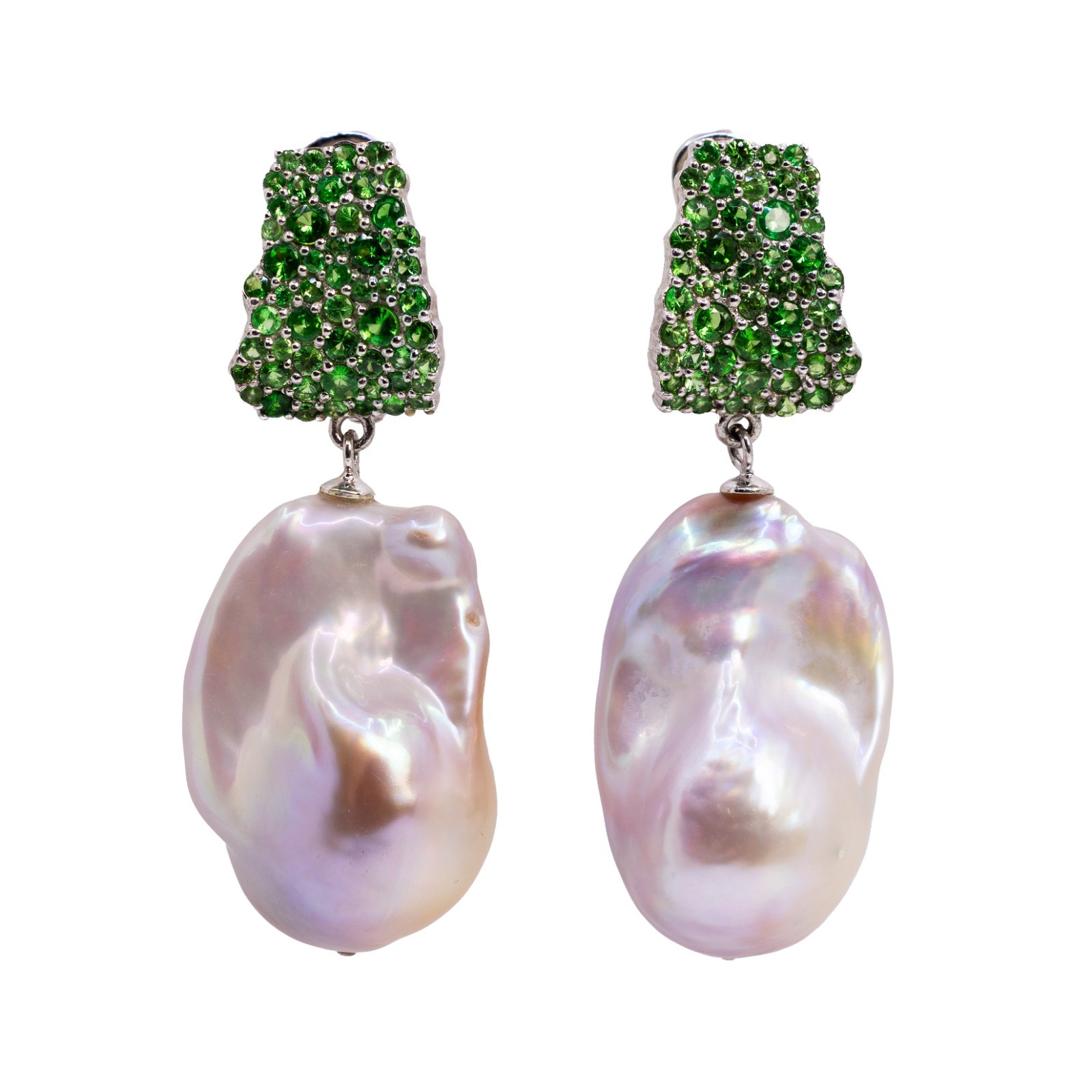  Cercei Argint 925, Perla Baroque, Tsavorite 1