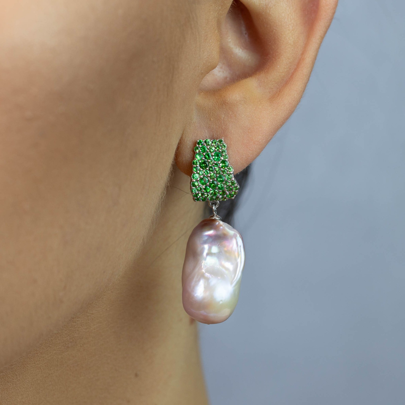  Cercei Argint 925, Perla Baroque, Tsavorite 2