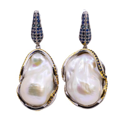  Cercei Argint 925, Perla Baroque, Safire 1