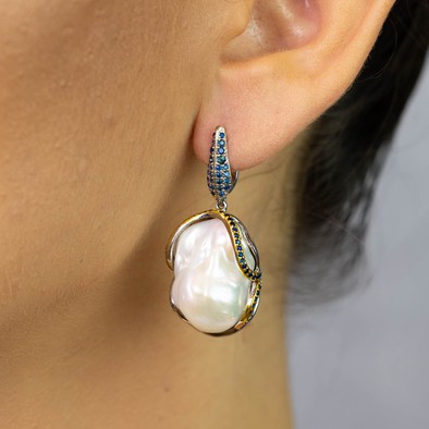  Cercei Argint 925, Perla Baroque, Safire 2