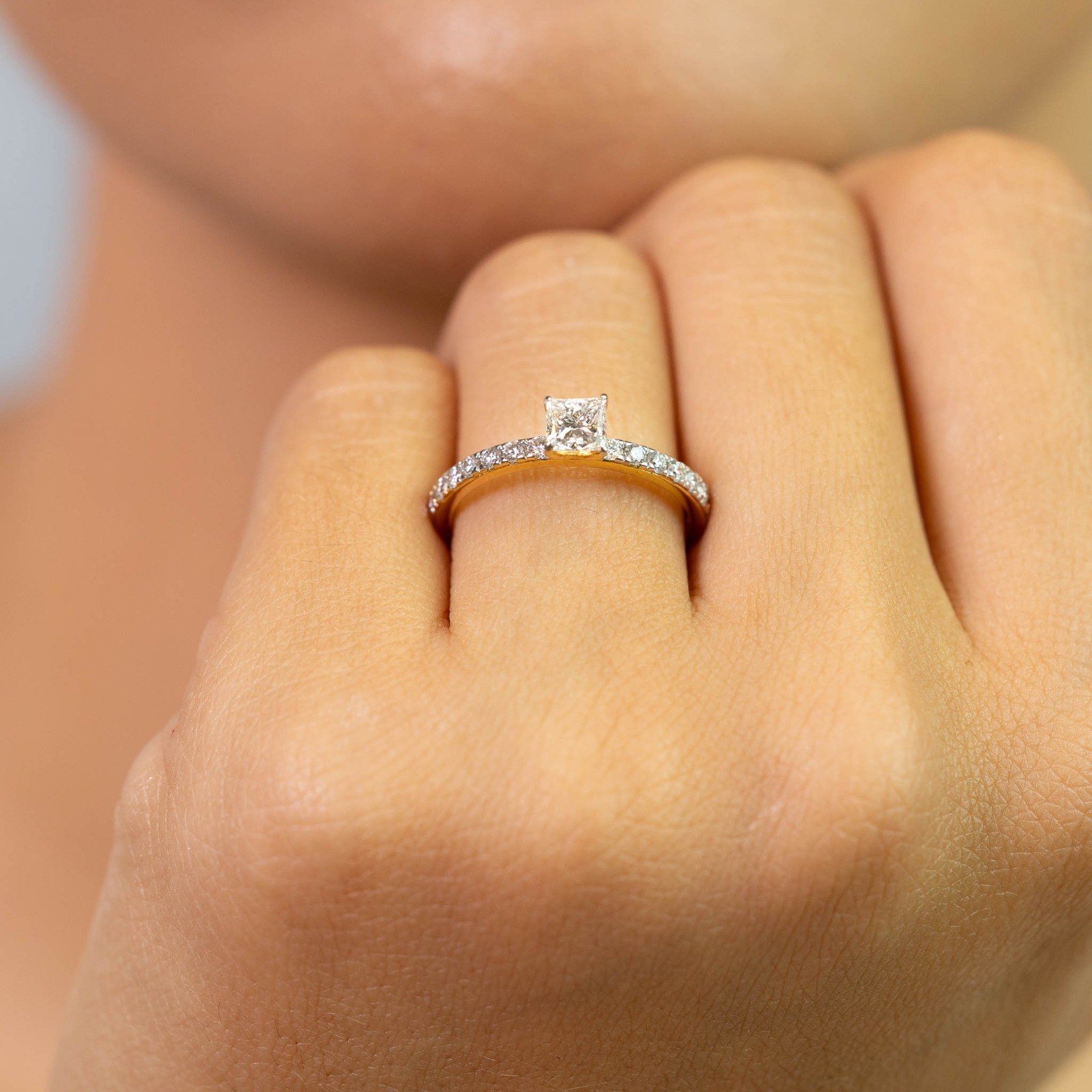  Inel Aur Galben 18k, Diamant Solitaire 0.50 ct F/VS2, Diamante 0.36 ct 2