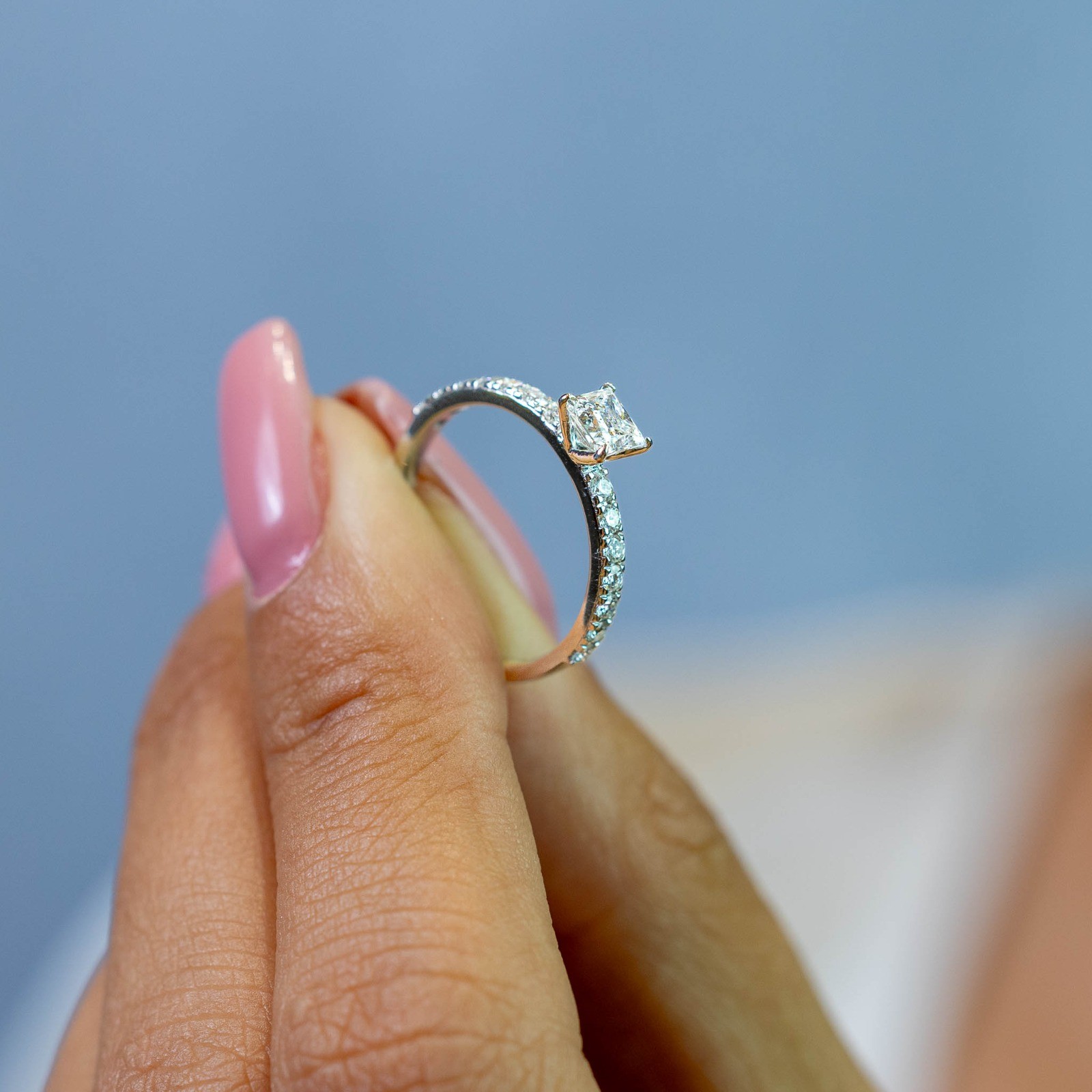  Inel Aur Alb 18k, Diamant Solitaire 0.51 ct F/VS2, Diamante 0.36 ct 4