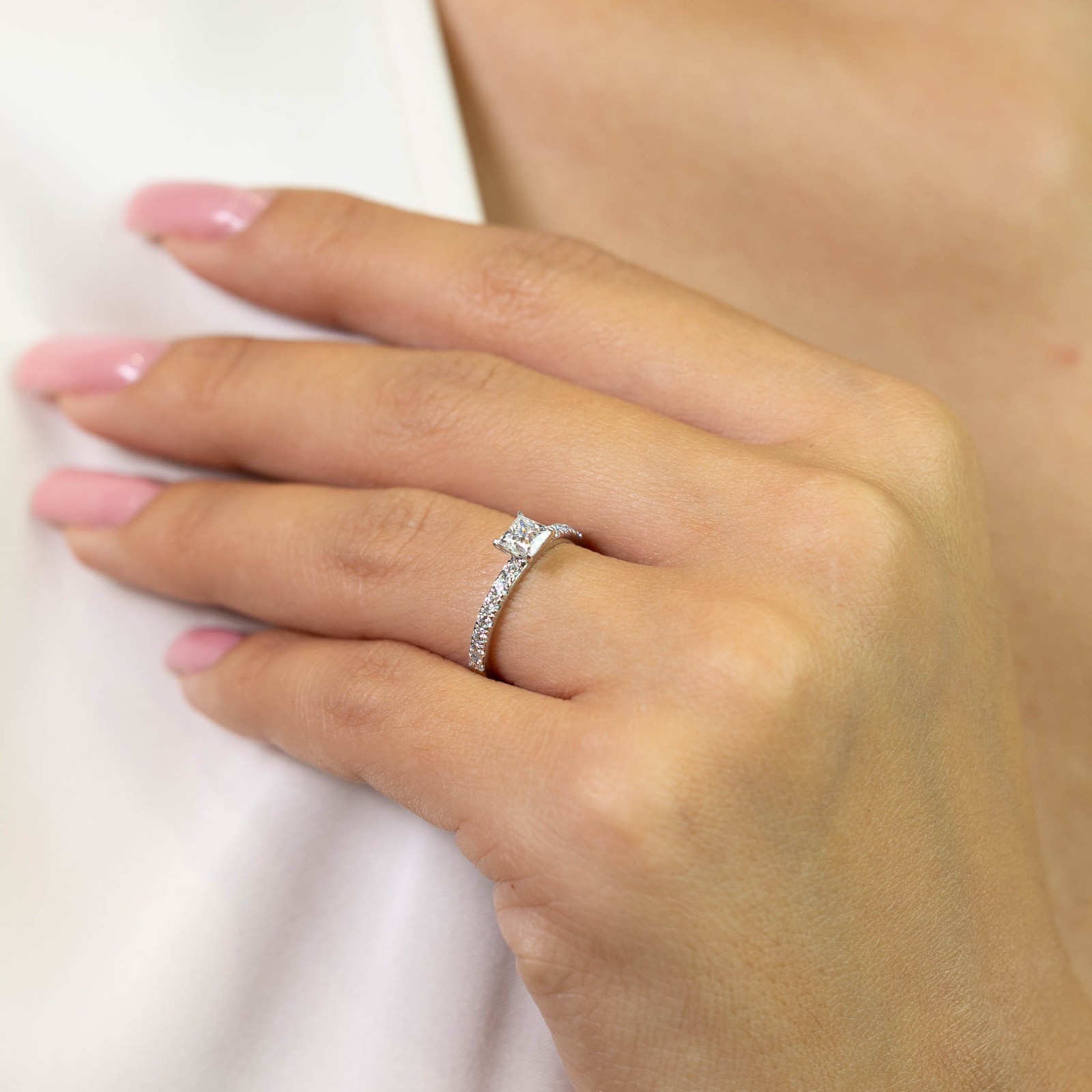  Inel Aur Alb 18k, Diamant Solitaire 0.51 ct F/VS2, Diamante 0.36 ct 6