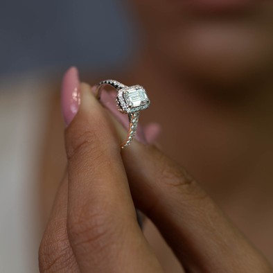  Inel Aur Alb 18k, Diamant Central 0.90 Ct F/VS2, Diamante Laterale 0.75 ct 2