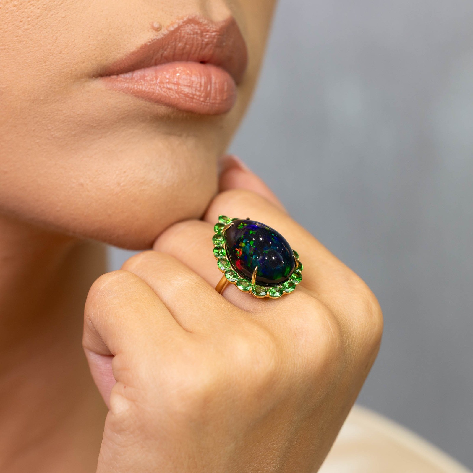  Inel Aur Galben 18k, Opal 16 ct, Tsavorite 3.00 ct 4