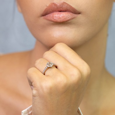  Inel Aur Alb 18k, Diamant Champagne 0.52 Ct, Diamante Albe 0.55 Ct 4