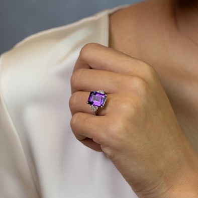  Inel Aur alb 18k, Ametist 5.80 ct, Diamante 0.44 ct 2