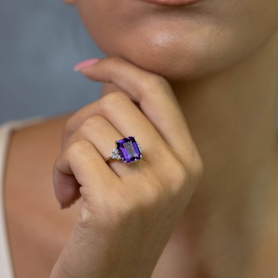  Inel Aur alb 18k, Ametist 5.80 ct, Diamante 0.44 ct 4