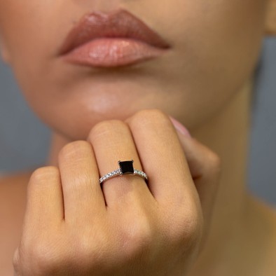  Inel Aur Alb 14k, Diamant Negru 1.70 ct, Diamante 0.20 ct 4