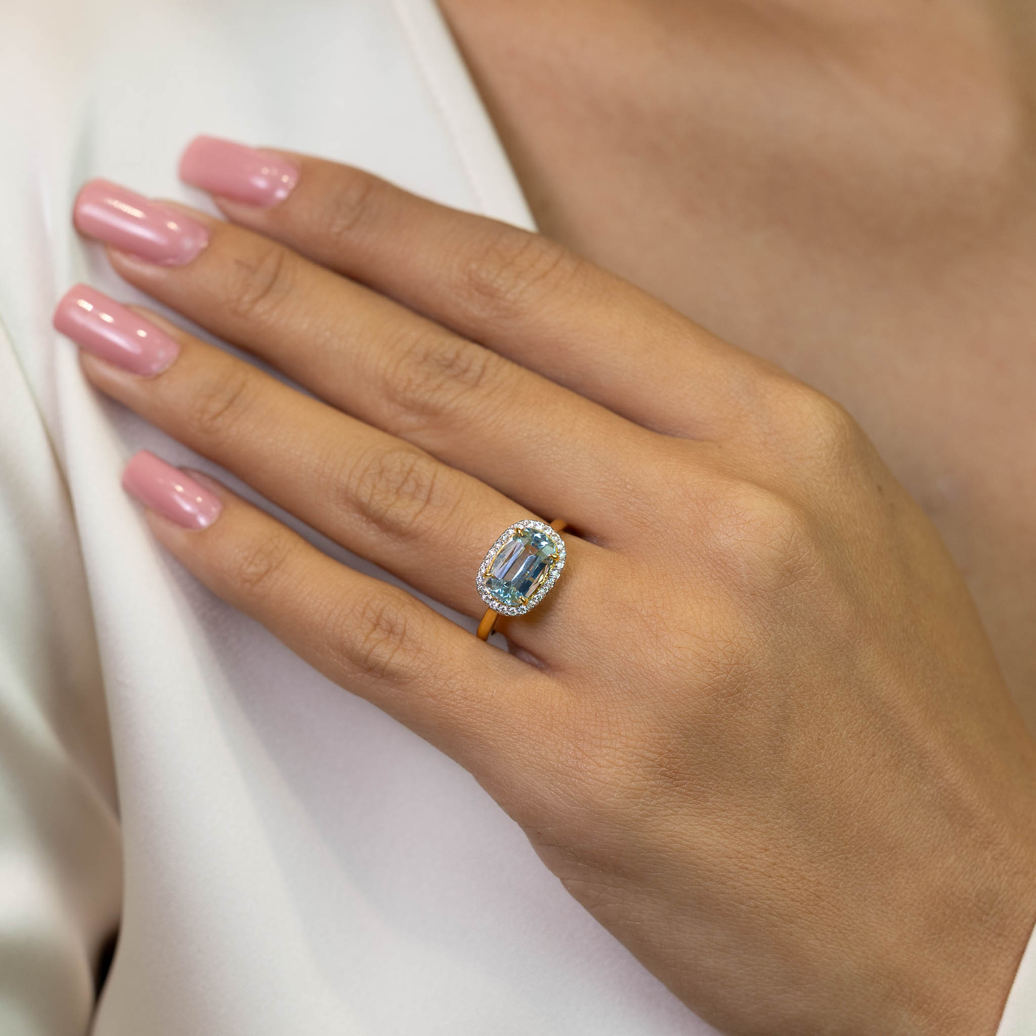  Inel Aur Galben 18k, Aquamarin 2.50 Ct, Diamante 0.22 ct 2