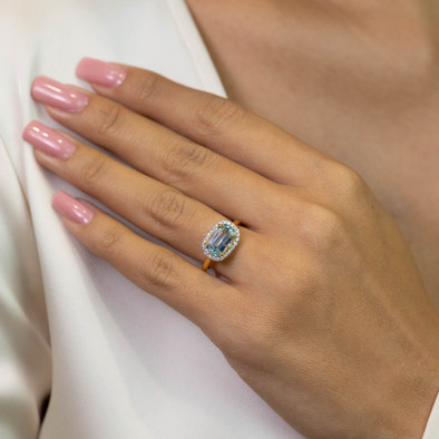  Inel Aur Galben 18k, Aquamarin 2.50 Ct, Diamante 0.22 ct 2