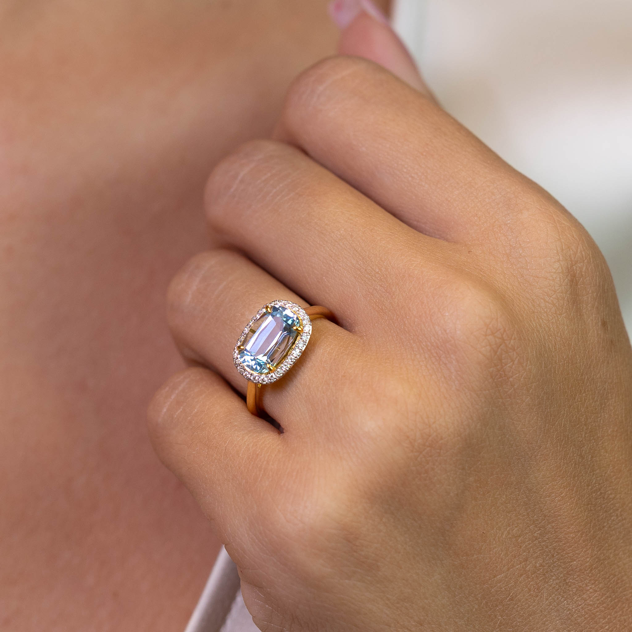  Inel Aur Galben 18k, Aquamarin 2.50 Ct, Diamante 0.22 ct 4