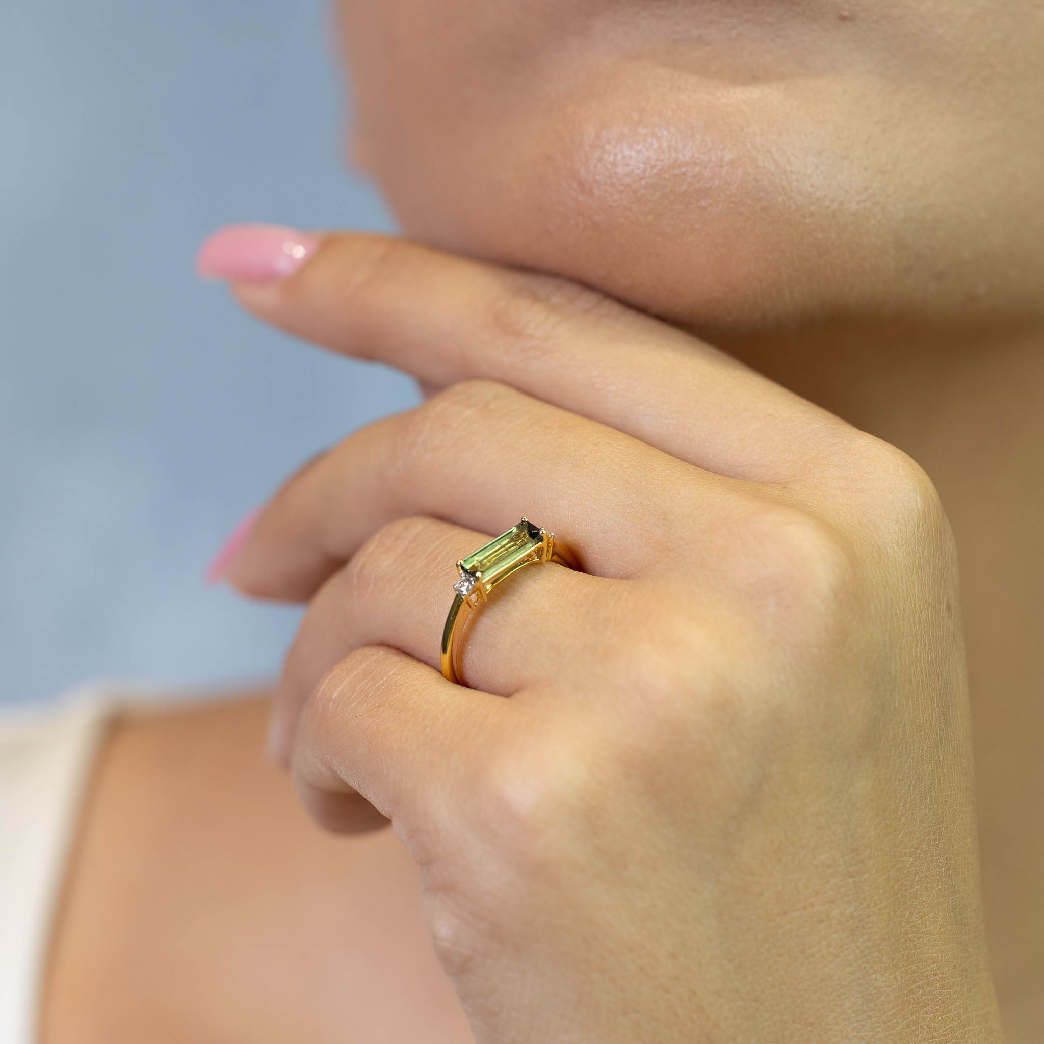  Inel Aur Galben 14k, Turmalina 0.90 Ct, Diamante 0.08 Ct 2