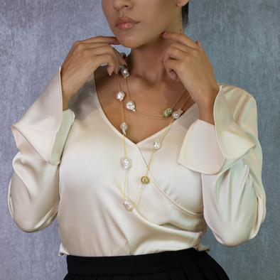  Colier Argint 925, Perle Baroque, Safire Fancy, Tsavorite 1