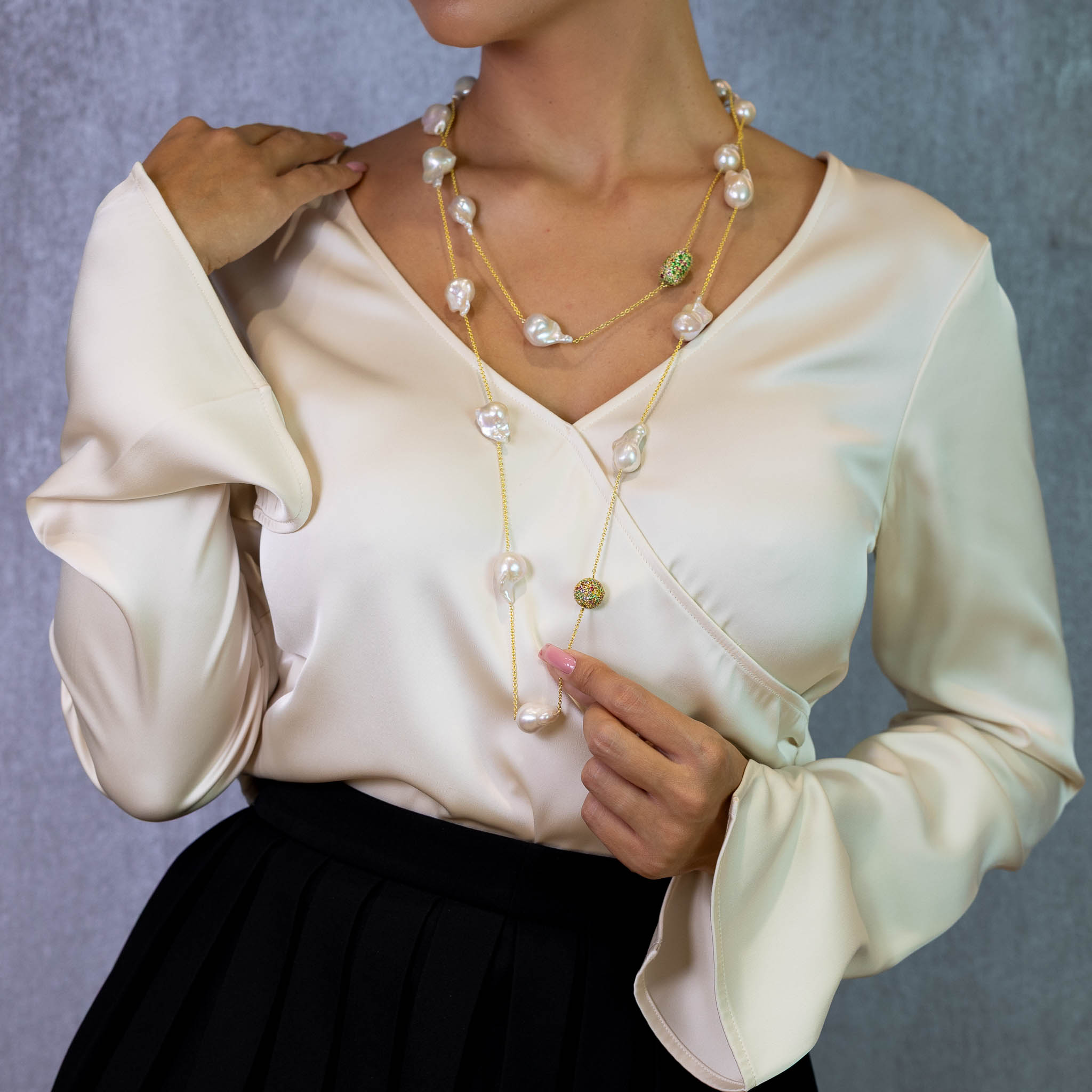  Colier Argint 925, Perle Baroque, Safire Fancy, Tsavorite 3