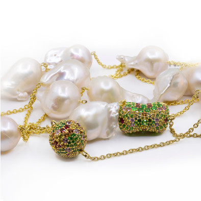  Colier Argint 925, Perle Baroque, Safire Fancy, Tsavorite 2