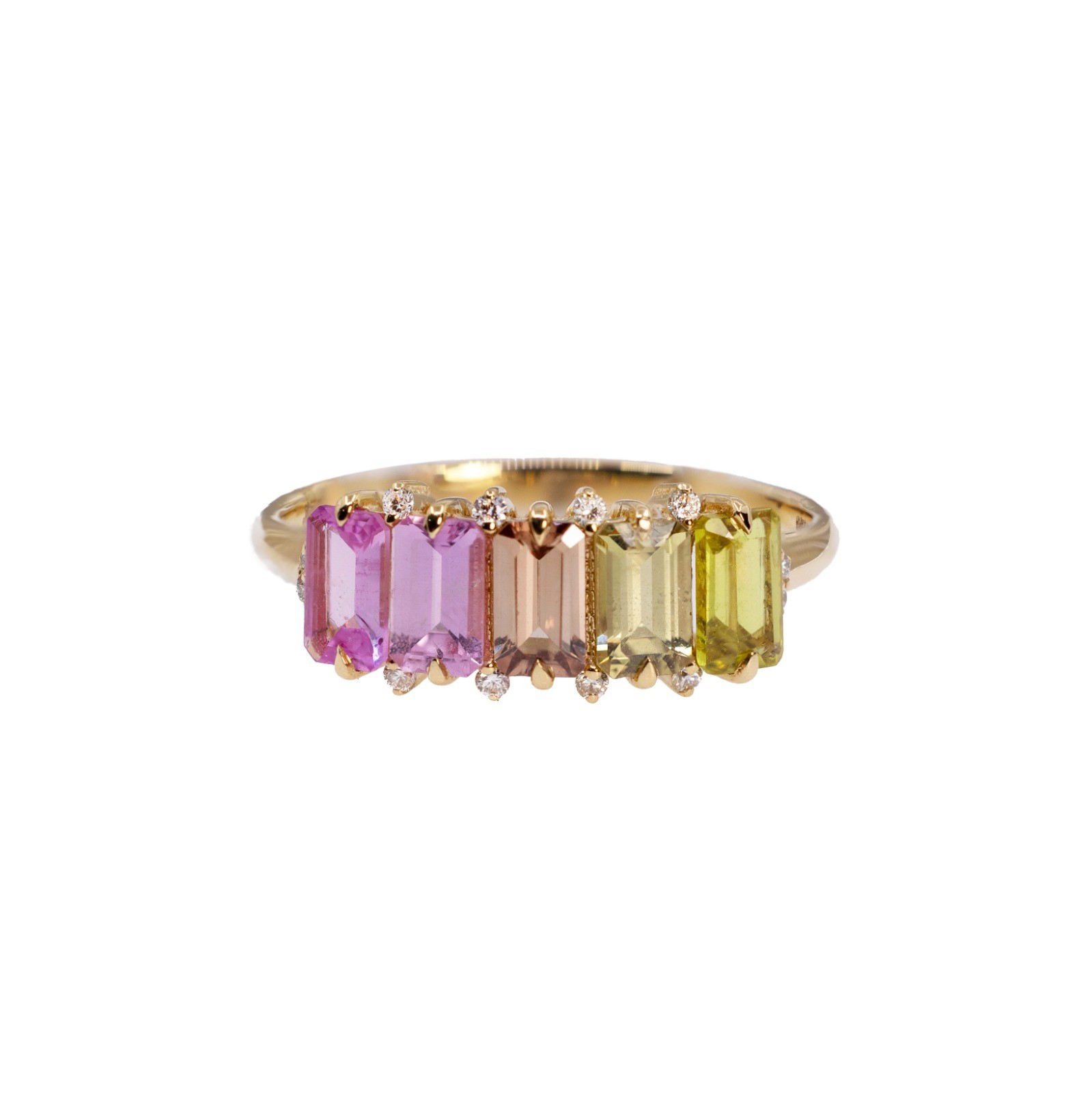  Inel Aur Roz 18K, Safire Multicolore 1.53 ct, Diamante 0.06 Ct 