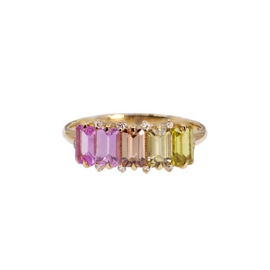  Inel Aur Roz 18K, Safire Multicolore 1.53 ct, Diamante 0.06 Ct 