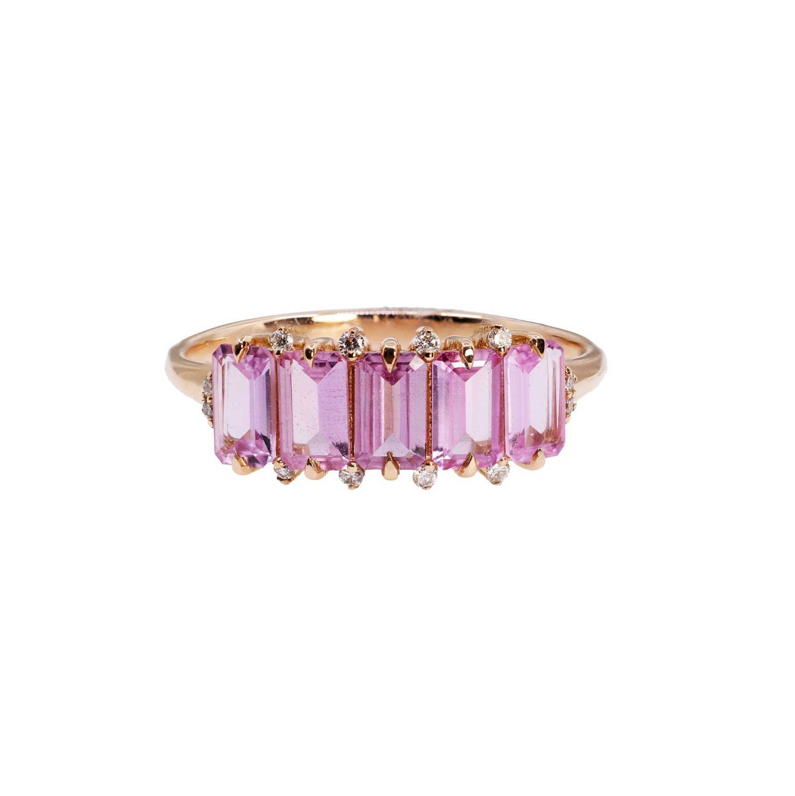  Inel Aur Roz 18K, Safire Roz 1.28 ct, Diamante 0.06 Ct 