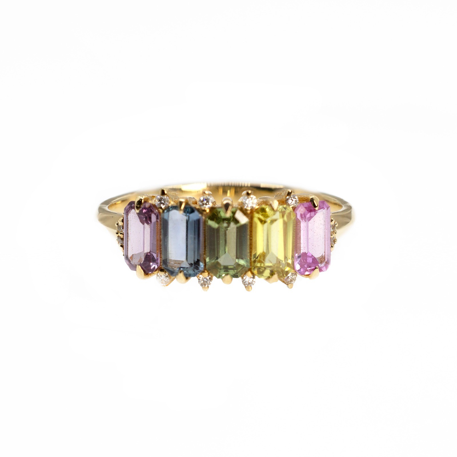  Inel Aur Roz 18K, Safire Multicolore 1.53 Ct, Diamante 0.05 Ct 